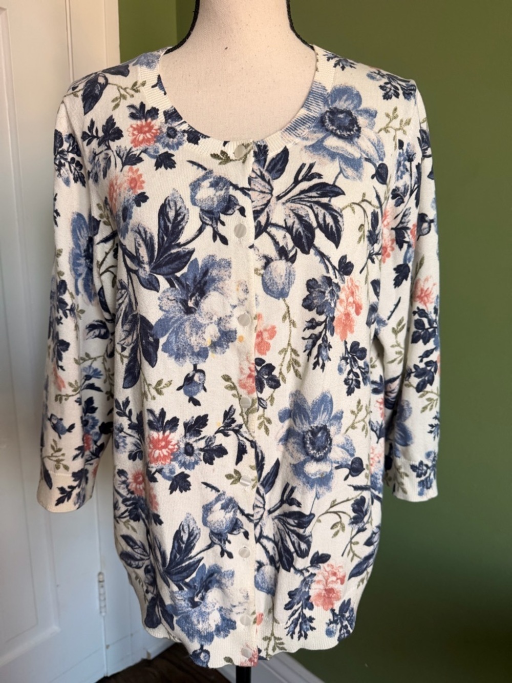 Talbots Floral Long Sleeve Top - Blue and Pink